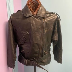 Vintage Leather Biker Motorcycle 🏍️ Zipper Goat Nappa Black Leather Jacket sz 4